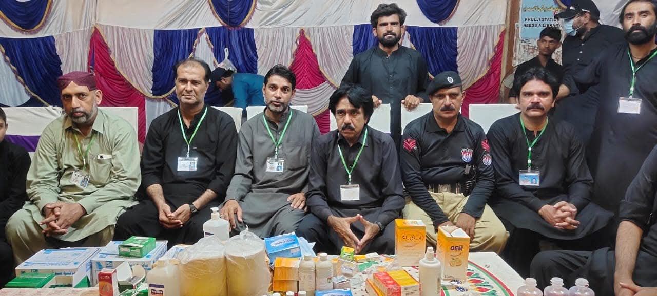 Free medical camp with medicines laid out for distribution