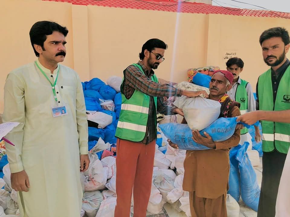 Ration bags being distributed to families