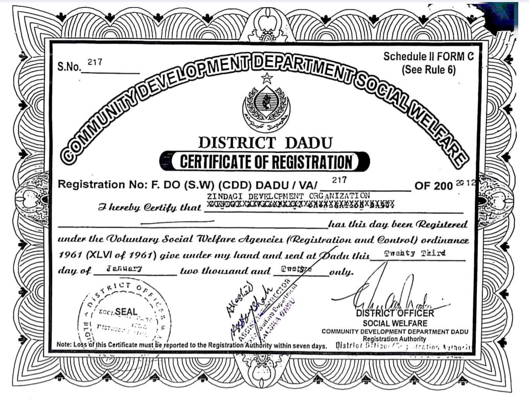Community Development Department Dadu registration certificate
