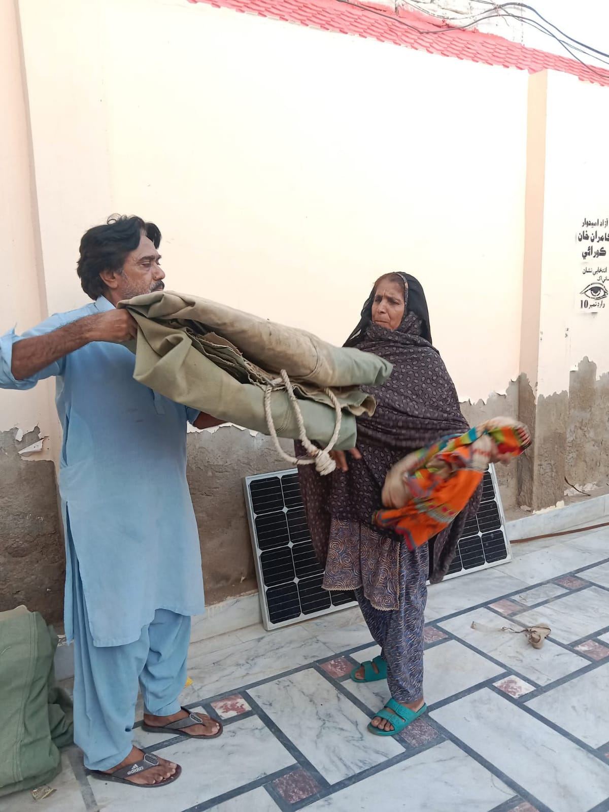 Relief items being carried for distribution